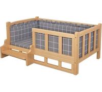 Grey Elevated Dogs Bed with Stairs, Wooden Frame Puppy/medium/Large Pet Sofa Cot & Washable Soft Mattress, Indoor Outdoor Dog Couch Kennel(Size:L,Color:With Stairs)