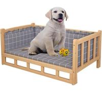 Grey Elevated Dogs Bed with Stairs, Wooden Frame Puppy/medium/Large Pet Sofa Cot & Washable Soft Mattress, Indoor Outdoor Dog Couch Kennel,No Stairs,L