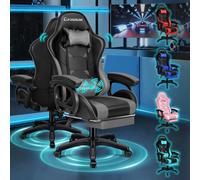 (Grey) ELFORDSON Gaming Office Chair Massage Recliner Padded Swivel Footrest Computer