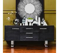 Grey Elm Wood Sideboard, Natural Grey-Finished Elm Cabinet with Polished Stainless-Steel U-Legs Interiors by Premier Black One Size