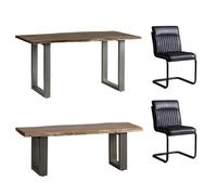 Grey Essential Live Edge Medium Sized Dining Table 1.5M Set 2 Chairs 1 Bench