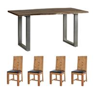 Grey Essential Live Edge Medium Sized Dining Table 1.5M Set With 4 Chairs