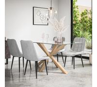 (Grey) Etta Glass Dining Table Set w Solid Oak Legs w 4-6 Nova Velvet Chair