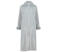 (Grey, Extra Large - UK 20/22) Slenderella Ladies Faux Fur Collar Button Up Fleece Dressing Gown