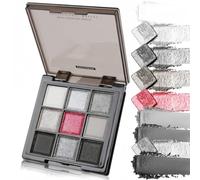 Grey Eyeshadow Palette, Goth Black Eye Shadow Pallets, Smokey White Silver Eye Make-Up, Glitter Shimmer Waterproof Long Lasting Black Eyeshadow, Halloween Eye Makeup for Women