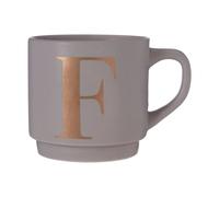 Grey F Letter Mug With Curved Handle,Premium Coffee Mug With Gold Etched "F" Lettering,Perfect For Gifting