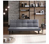 (Grey Fabric) 2/3 Seater Folding Sofa Bed Upholstered Couch Futon Settee Love Seat Wooden Legs