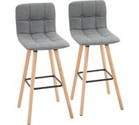 Grey Fabric Breakfast Bar Stools 2 Pcs Armless Padded Tufted Wooden Legs Chairs