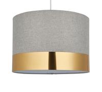 Grey Fabric Easy Fit Ceiling Lightshade or Pendant Shade, Gold Detail, Diameter 30cm