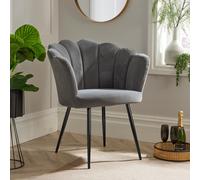 Home Source Compact Scallop Occasional Chair With Black Metal Legs Grey