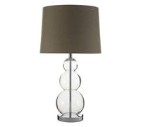 Orsina Subtle Grey Shade Table Lamp With 3 Clear Glass Orbs, Clean-Line Accent Light, Round Base Lamp For Lounge