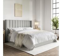 Grey Fabric Super King Ottoman Bed with Winged Headboard - Maddox