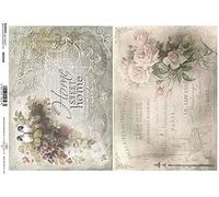 Grey + Faded Pink Floral Inscriptions Rice Paper ITD D0532M - 1 x A4 Sheet of Classic decoupage Rice Paper