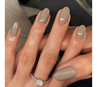 Grey False Nails Short Oval, SXVME Simple Acrylic Press on Nails Short, Grey Fake Nails Short, Natural Glue on Nails Almond, Solid Gel Full Cover Stick On Nail For Women Daily Wear