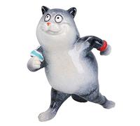 Grey Fat Cat Running Jogging Ornament Statue Garden House Decor Resin Home