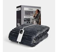 Grey Faux Fur Heated Throw Blanket