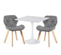(Grey Faux Leather Chairs) Charles Jacobs White Square Ceramic Dining Table & 2 Diamond Chairs Dining Set Seat Dinner Kitchen