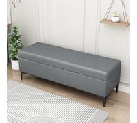 Grey Faux Leather Ottoman Bench, Upholstered Entryway Seating with Hidden, Bedroom & Living Room Furniture, 330lbs Capacity, 24x16x17 Inches