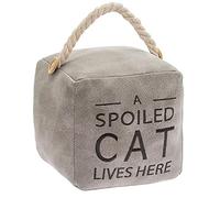 Grey Faux Leather Square - A Spoiled Cat Lives Here - Doorstop