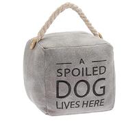 Grey Faux Leather Square - A Spoiled Dog Lives Here - Doorstop