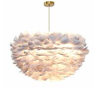 Grey Feather Pendant Light Chandelier Natural Hand-Woven Goose Ceiling Light Ceiling Lamp for Bar, Dining Room, Study Room, Living Room, 30CM, E27