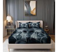 Grey Fitted Sheet for Teenagers Adults Child - Surrealism Fantasy Aliens Printed Breathable Soft Microfiber Bedding Double Size, Easy Care Fitted Sheets 30cm Extra Deepd
