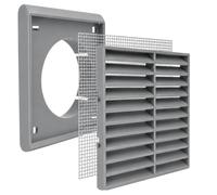 Grey Fixed Louvred Vent Grille with Flyscreen - External Air Vent Cover with 5" Inch/125mm Round Spigot Connection