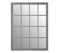 Grey Flat Wood Wall Mirror, 130x100cm Rectangle Mirror With 16 Panels & Hanging Hooks, Rustic Wall Décor Premier Housewares Grey One Size