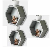 (Grey) Floating wall Shelve Set of 3 Hexagons Decorative Honeycomb Geometric Shelf home