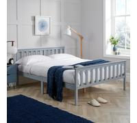 (Grey) Florida Solid Wood Slatted Double Bed 4ft 6 Bed