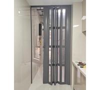 Grey Folding Concertina Door with Transparent Panels - Magnetic Thermal Insulated Multi-Fold Screen for Kitchen Bedroom Closet - 26x80in (66x203cm) Sliding Gate