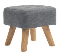 Grey Footstool With Wood Legs, Fabric Foot Stool For Living Room