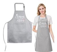 Grey Funny Cooking Aprons Queen of the Kitchen Adjustable Waterproof 70cm Extension Belt Kitchen Aprons Cooking Apron Gift Birthday Mothers Day Gift for Women Wife Mom Girlfriend