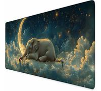 Grey Gaming Mouse Pad Baby Elephant Large Mouse Mat 48" x 24" Washable Mousepad, Office Accessories, Mousepad with Non-Slip Base and Stitched Edge, Keyboard Mat for Home Office Gaming Room -XZ88Z