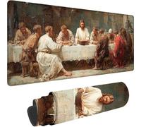 Grey Gaming Mouse Pad The Last Supper Large Mouse Mat 1600x800x3 mm with Stitched Edges, Extended XXL Gaming Mousepad Waterproof Soft Cloth, Desk Mat with Anti Slip Base for Desk Keyboard Decor w-3001