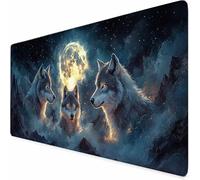 Grey Gaming Mouse Pad Three Wolves Large Mouse Mat 1000 x 500 x 3MM Washable Mousepad, Office Accessories, Mousepad with Non-Slip Base and Stitched Edge, Keyboard Mat for Office Gaming Room -XZ25K
