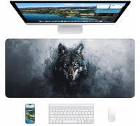 Grey Gaming Mouse Pad, Wolf Large Mouse Mat 700x300x3mm, Desk Pad with Stitched Edges, Keyboard Mat with Waterproof Non-Slip Rubber Base, Desk Accessories and PC Accessories, Gifts for Women U-6110
