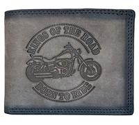 Grey Genuine Leather Wallet Ride or die with RFID (Data Protection) - Bike Embossed