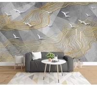 Grey Geometric Gold Lines Flying Birds 3D Wallpaper Luxury Home Dining Decor Paste Sofa Living Room The Wall for Bedroom Mural-200cm×140cm
