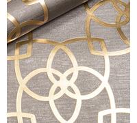 Grey Geometric Wallpaper Textured Gold Metallic Foiled Vinyl