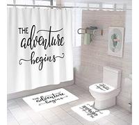 Grey Get Naked Shower Curtains with Bath Mats,4 Piece Machine Washable Mildew Proof Toilet Lid Cover,Non-slip Bathroom Mat, Absorbent Pedestal Rugs and Waterproof Bathtub Curtain with Hooks (White)