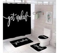 Grey Get Naked Shower Curtains with Bath Mats,4 Piece Machine Washable Mildew Proof Toilet Lid Cover,Non-slip Bathroom Mat, Absorbent Pedestal Rugs and Waterproof Bathtub Curtain with Hooks (Black)