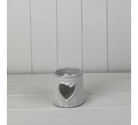 Grey Glazed Ceramic Tealight Holder With Heart Cut Out With Textured