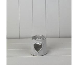 Grey Glazed Ceramic Tealight Holder With Heart Cut Out With Textured