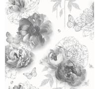 Grey Glitter Floral Wallpaper for Living Room Butterflies Bees White Vinyl Arthouse Feature Wall
