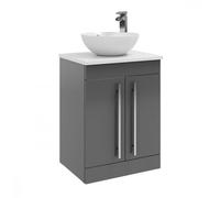 Grey Gloss 2 Door Standing Unit with Counter Top Basin 60cm Wide Clifton Grey One Size