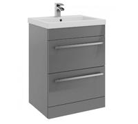Grey Gloss 2 Drawer Standing Unit with Ceramic Basin 60cm Wide Clifton Grey One Size