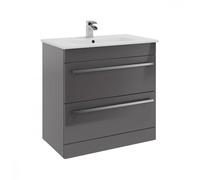 Grey Gloss Unit 2 Drawer Standing Unit with Ceramic Basin 80cm Wide Clifton Grey One Size