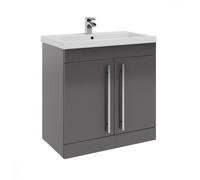 Grey Gloss2 DoorStanding Unit with Ceramic Basin 80cm Wide Clifton Grey One Size