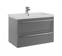 Grey Gloss2 Drawer Hung Unit with Ceramic Basin 80cm Wide Clifton Grey One Size